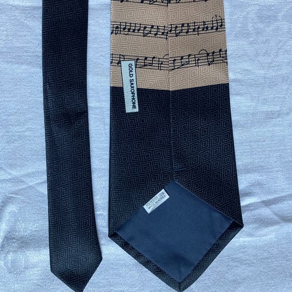 GOLD SAXOPHONE TIE Necktie Sax Music Notes Band Instrument -Keystone Hand Made - Picture 5 of 9